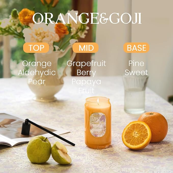 M&SENSE Orange&Goji Candles for Home Scented, 10.6 Oz Soy Wax Candles Non Toxic Jar Candle Up to 60 Hours Long Burning Home Fragrance Gift for Stress Relief, Meditation, Yoga
