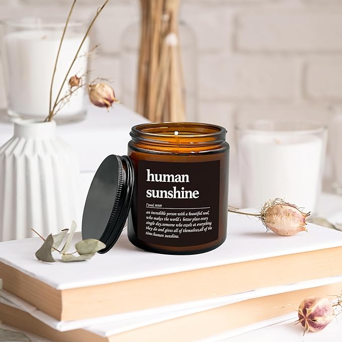 HIWX Human Sunshine Scented Candle - Appreciation Gifts for Teachers, Coworkers - Inspirational Soy Jar Candle Gift Holders - Lavender Scented 8oz