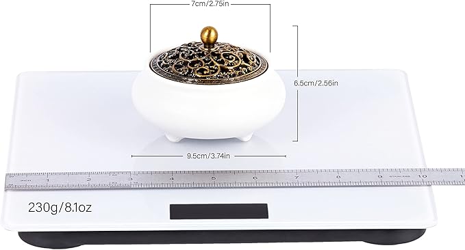 Cone Incense Burner Gift Set – Ceramic Burner with Metal Lid, Holder & Fireproof Cotton – for Stick, Cone & Coil (White)