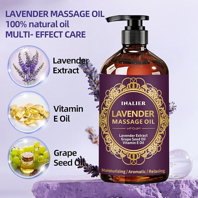 Massage Oil for Massage Therapy,﻿Lavender Oil with Massage Roller Ball & Thumb Saver Massager,SPA Relaxing Massage Oi for Soothing,Massage Kit Spa Gifts for Him Her,Gifts for Men Women
