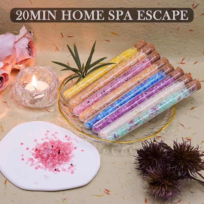 Relax Bath Salts- 8 Pack Epsom Salts for Soaking, Aromatherapy Bath Spa Set, Skin Softening, Muscle & Stress Relief, Exfoliating Dead Sea Salt, 1oz Each