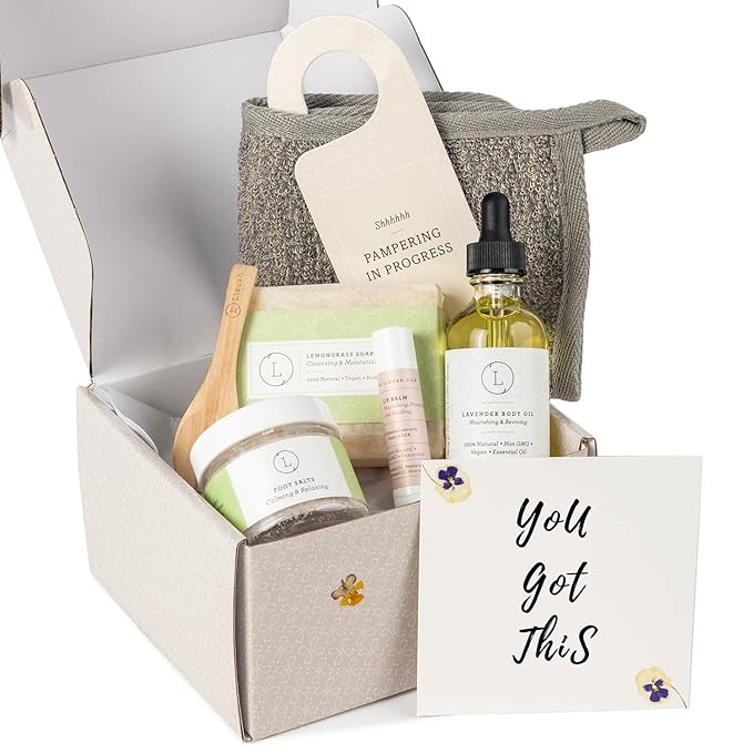Lizush Lemongrass 6-Piece Spa Gift Set for Women - Relaxing Self-Care Basket, Luxury Handmade Body Care Items for Premium Relaxation - You Got This - Handmade in the USA