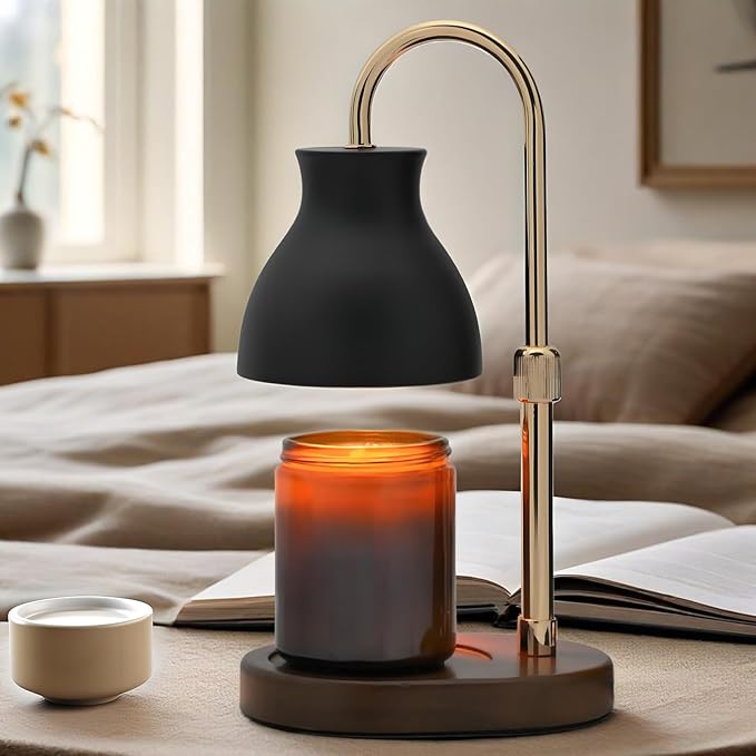 SOKCVSEA Candle Warmer Lamp - Candle Lamp Warmer Diamond Height Adjustable, Birthday Gifts for Mom Women, House Warming Gifts New Home Decor, Wax Melt Warmer with 2 Bulbs Black Gold