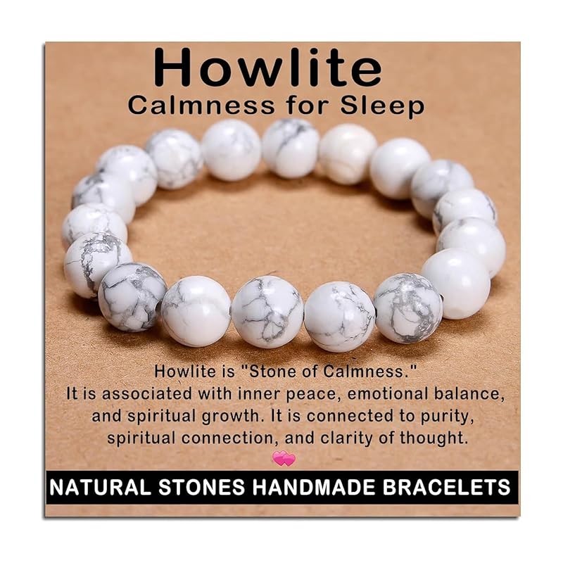 AD Beads Handmade Gemstone Stretch Elastic Bracelet Crystal Healing Reiki Nature's Beauty and Spiritual Essence Unisex (12mm, Howlite (Calmness for Sleep))
