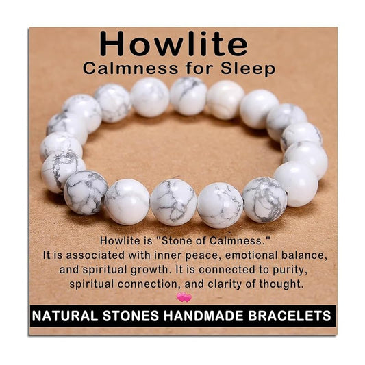 AD Beads Handmade Gemstone Stretch Elastic Bracelet Crystal Healing Reiki Nature's Beauty and Spiritual Essence Unisex (12mm, Howlite (Calmness for Sleep))
