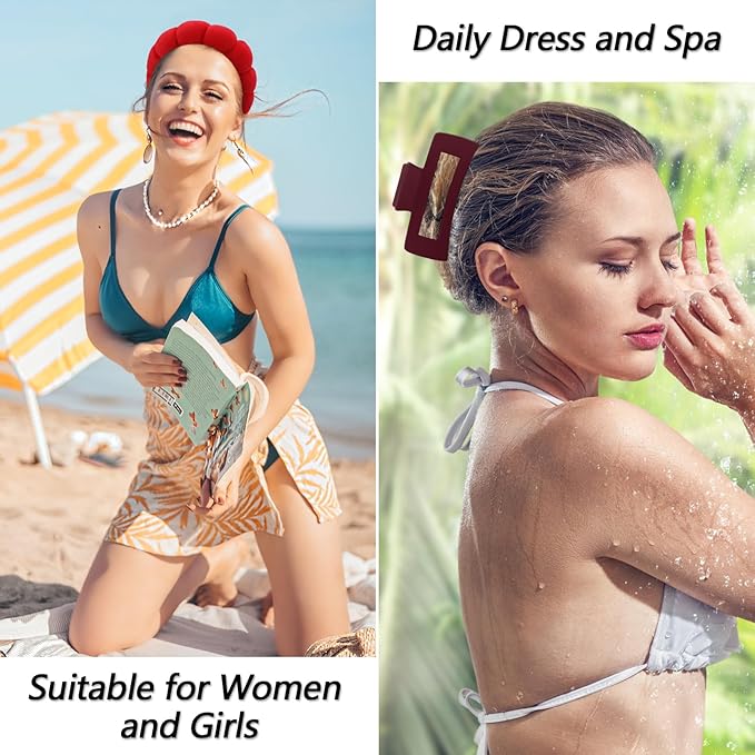 VELSCRUN Spa Headbands for Wash Face, Makeup Headband, Facial Skincare Headbands, 5 Pcs Red Puffy Sponge Spa Headband Bow Tie Hair Band Hair Clips Wristband Set Women Girls Accessories