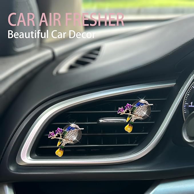 Hummingbird Air Vent Clips Car Fresheners,2pcs Bling Cute Bird Diffuser for Car Decor,Blue Accessories for Women