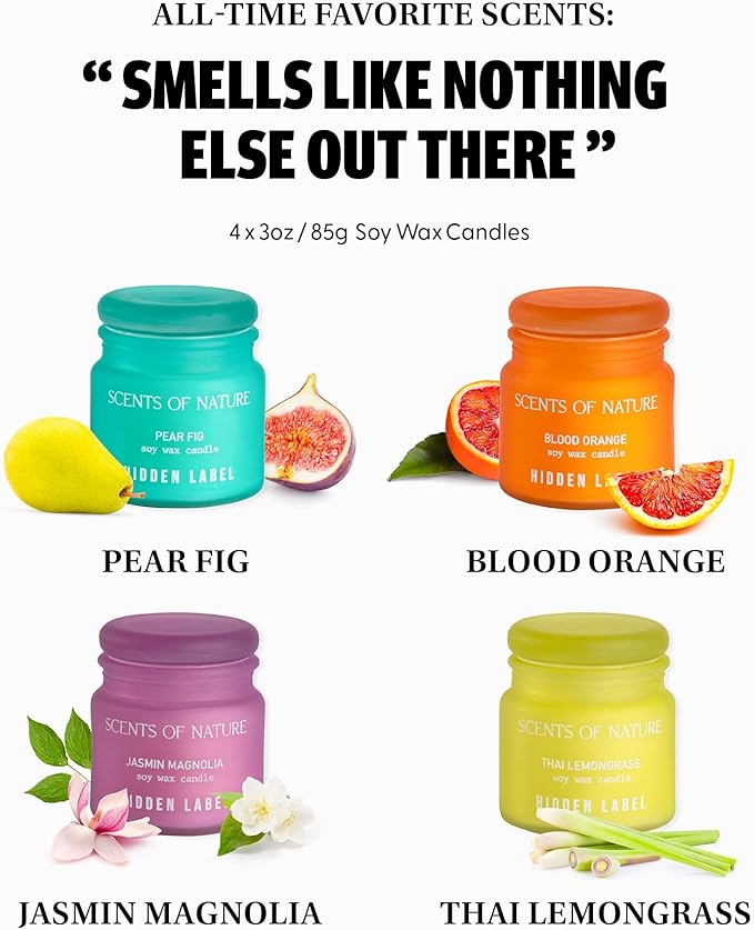Hidden Label 4 Pack Candles for Home Scented, Aromatherapy Jar Candle Gifts for Women, Natural Candles Non Toxic Candles Set for Birthday Valentine Mother's Christmas Day Present