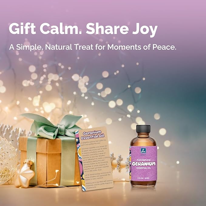 Geranium Essential Oil 2 Oz, 100% Pure Geranium Oil for Diffuser, Skin, Hair, Face, Soap & Candle Making, Aromatherapy & Massage