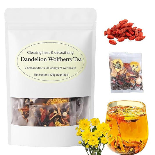 Dandelion Wolfberry Tea, Organic Dandelion Tea for Kidneys & Liver Health, Natural Herbal Ingredients(1 Pack/12 Bags)