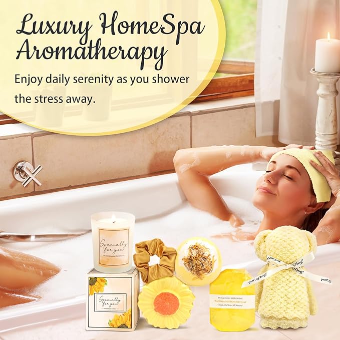 Birthday Gifts for Women, Sunflower Self-Care Package, Sending Sunshine Get Well Gifts for Women, Her, Sister, Mom, Best Friends, Unique Relaxation Spa Basket Perfect for Valentine's Mother's Day