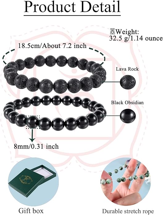 Bivei Natural Gemstone Semi Precious Healing Crystals Handmade Stretchy Round Beads Bracelet, Enhance Positive Energy