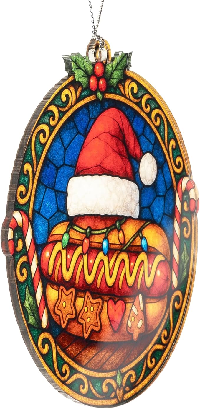 Christmas Hot Dog Ornament – Funnyny Food Gifts – Holiday Kitchen Decor – Santa Hotdog Ornament – Christmas Food Ornament – Christmas ornament 2025 – White elephant gifts - Xmas Tree Funny Decoration