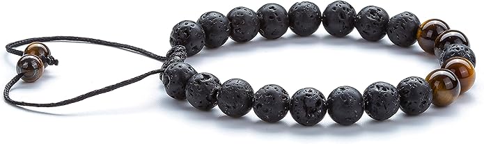Hamoery Men Women 8mm Lava Rock Aromatherapy Anxiety Essential Oil Diffuser Bracelet Braided Rope Natural Stone Yoga Gifts Beads Bracelet Bangle-21017
