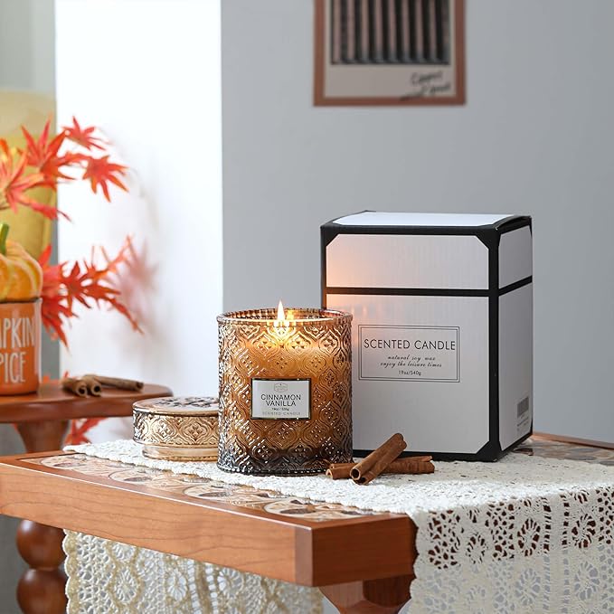Fall Candle, Cinnamon Vanilla Spice Candles, 19oz Large Candle, Fall Scented Candles Gifts for Women, Thanksgiving Table Centerpiece, Farmhouse Autumn Decorations for Harvest Home Decor