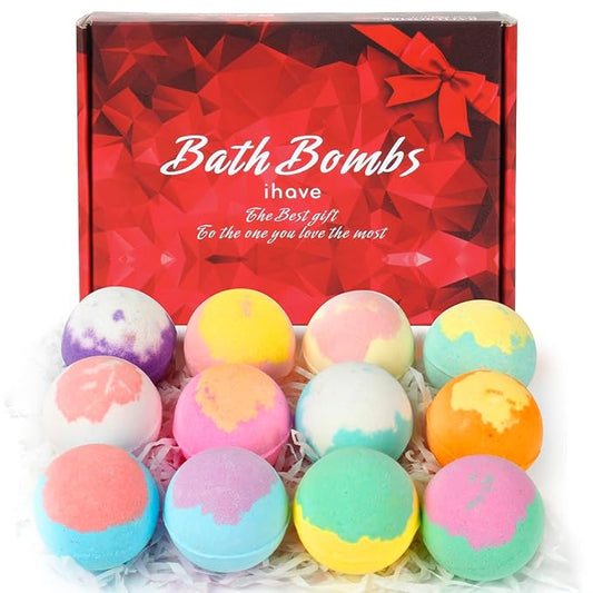 iHave Bath Bombs for Kids and Women, 12 Natural Handmade Bath Bomb Gift Set, Bubble Bath Bombs - Perfect Self Care Relaxing Spa Gifts for Women