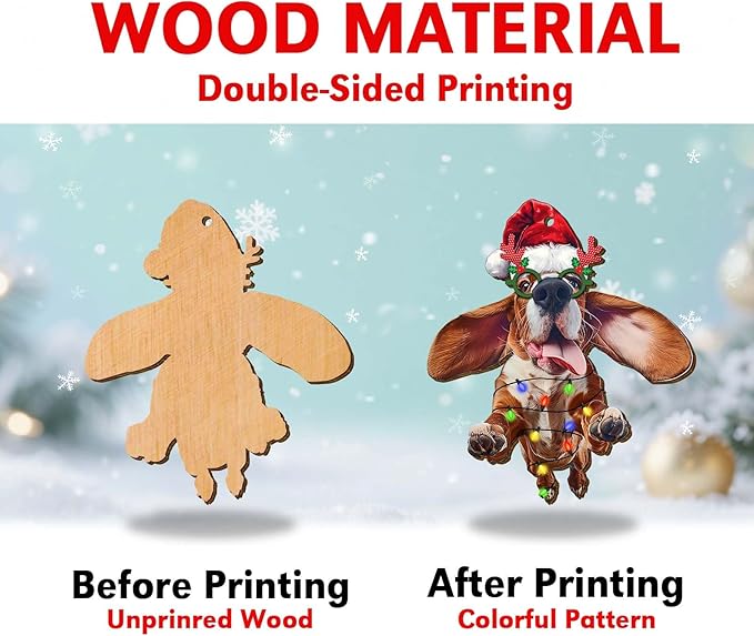 Basset Hound Christmas Tree Keepsake Ornaments, Funny Dogs Themed 2 Side Printed Flat Wooden Ornament, Xmas Hanging Decor