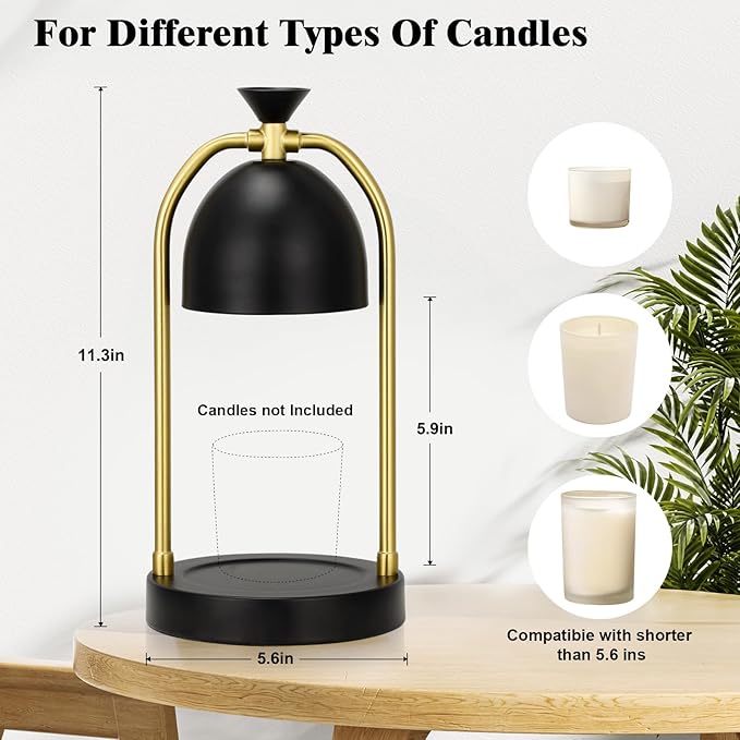 Hong-in Candle Warmer Lamp - with Timer & Dimmable, Cozy Birthday Gift for Women Mom, Modern Home Decor House Warming Gifts Wax Melt Warmer for Jar Candles with 2 Bulbs (Black)
