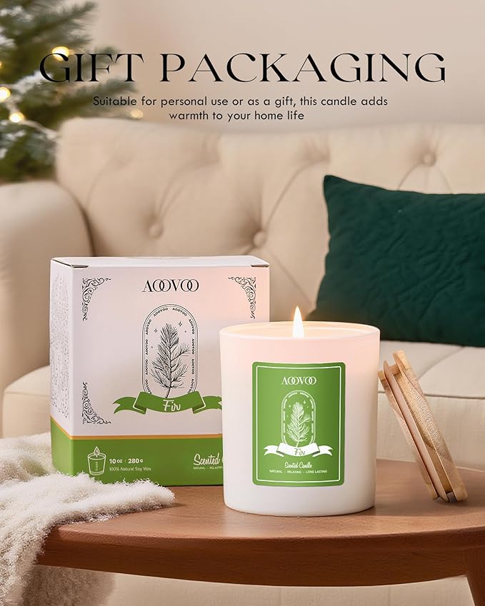 AOOVOO Fir Scented Candles for Women - Aromatherapy Candle with Crystals Inside, 10oz Soy Candles for Home Scented, Birthday Gifts Candle for Women Mom