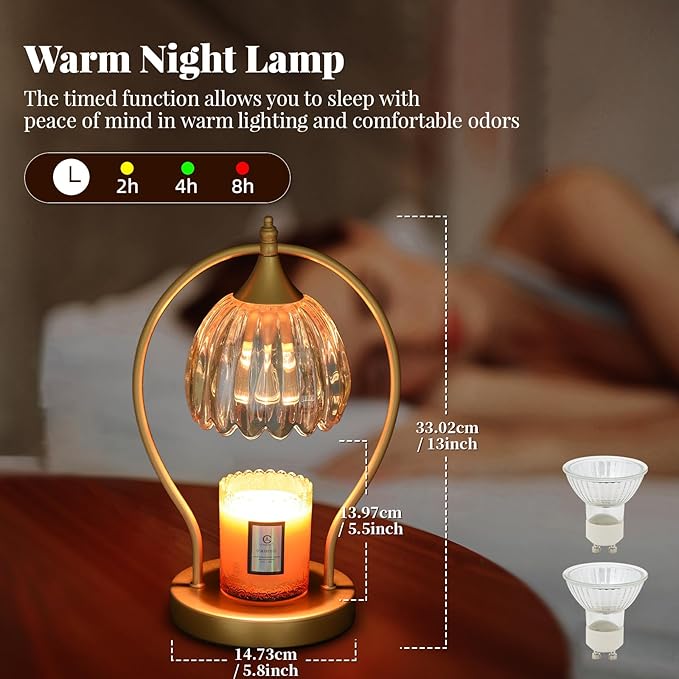 Candle Warmer Lamp with Timer Dimmable: Electric Candle Warmer Birthday Gifts for Women, Mothers Day Gifts for Mom, House Warming Gifts New Home Decor Wax Warmer for Jar Candles with 2 Bulbs