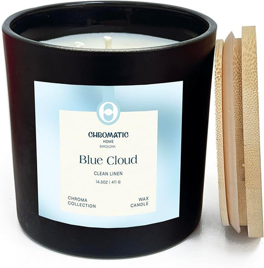 Fresh Linen Scented Candle for Women, Blue Cloud 3-Wick Candle for Home Scented with Fresh Linen, 14.5 oz Coconut Soy Wax Candle with 60 Hour Burn Time