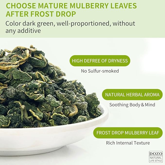DOZO Mulberry Leaves Tea Premium Natural Mulberry Leaf Tea 14.1oz/400g Sun-Dried Mulberry Loose Leaves Sang Ye Healthy Herbal Tea Sugar Free Caffeine Free No Additives 桑叶茶 桑葉茶