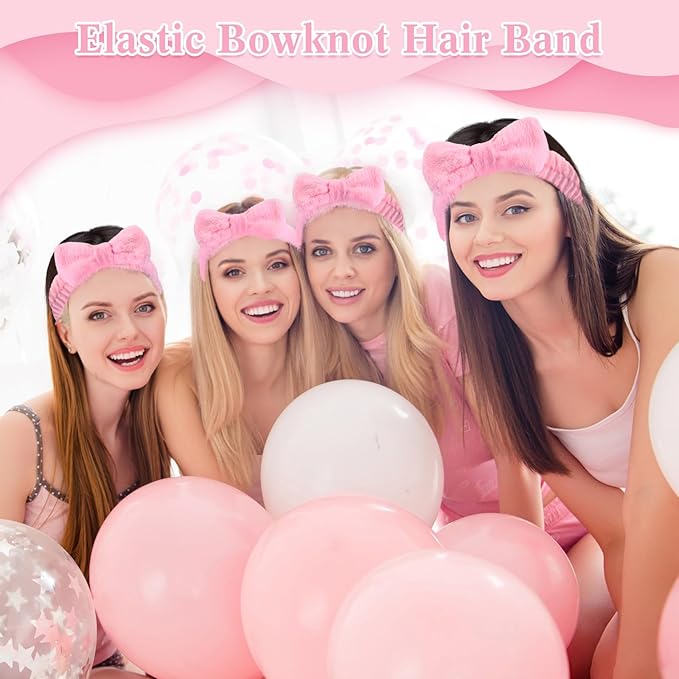 25 Pcs Pink Spa Headband Bulk Pink Makeup Headbands for Washing Face Cute Bow Hairbands Soft Coral Fleece Hairbands for Women Face Skin Care Makeup Spa Gift Shower Yoga