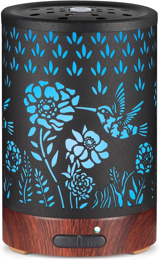 Essential Oil Diffuser- Aromatherapy Diffuser with7 Colors Light, and Auto-Off - Metal Cool Mist Humidifier for Home and Office(Hummingbird)…