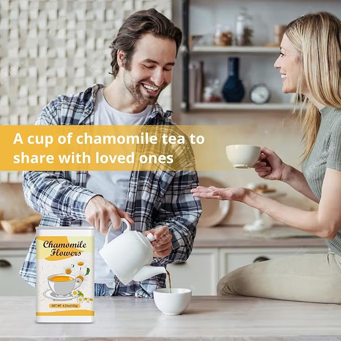 4.23oz Premium Dried Chamomile Flowers – Natural Whole Loose Chamomile for Tea, Baking, Crafts & Gifts, No Additives, Airtight Tin for Gifting (120g)