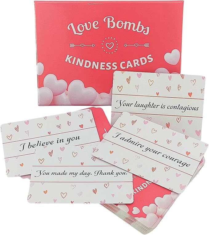 Better Me Love Bombs Kindness Cards – 111 Appreciation & Gratitude Cards, Love Notes for Him & Her, Just Because Gifts, Perfect for Valentine's Day (Red Hearts)