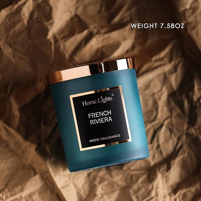 HomeLights Luxury Scented Candle, Natural Soy Wax, Home Fragrance Decor Gift,French Riviera, Medium Jar