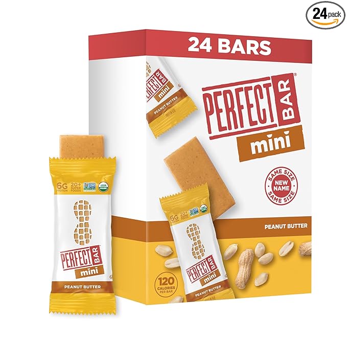 Perfect Bar Mini, Peanut Butter Protein Bar, Protein Snack, Snack Bar, Organic, Gluten Free, Soy Free, Non GMO, No Sugar Alcohols, 0.88 Ounce Bar, 24 Count