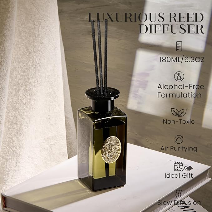 M&SENSE 6.3 oz Large Reed Diffuser Set | Lime Basil Scent Oil Diffuser with Sticks | Hotel Collection Non-Toxic Essential Oil |for Bedroom Bathroom Living Room