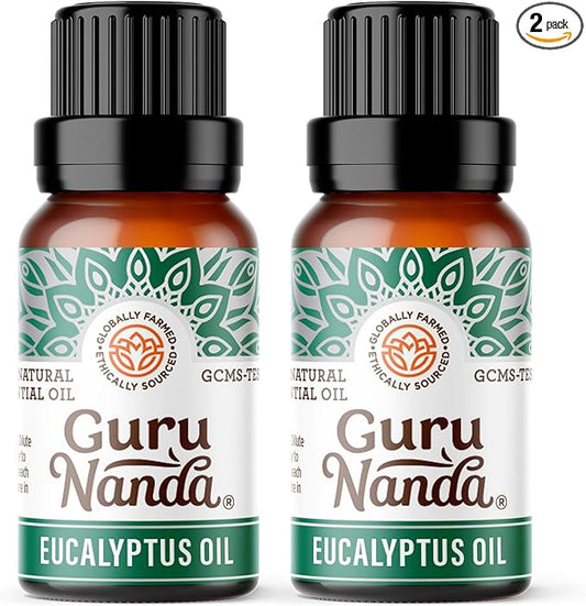 GuruNanda Eucalyptus Essential Oil -100% Pure, Natural and Undiluted Aromatherapy Oil for Diffusers - Enhances Your Breathing Space - Perfect for Massages (2X0.5 Fl Oz)