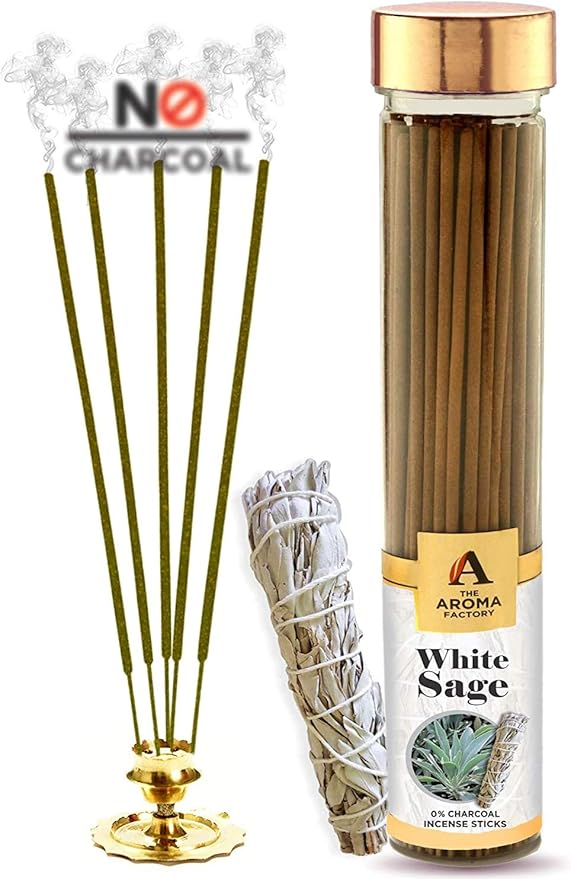 The Aroma Factory White Sage Charcoal Free Incense Stick, Scented Agarbatti, 100% Herbal Premium Aromatherapy, Meditation Prayer Relaxation, Crafted for Luxury Seekers (100g)