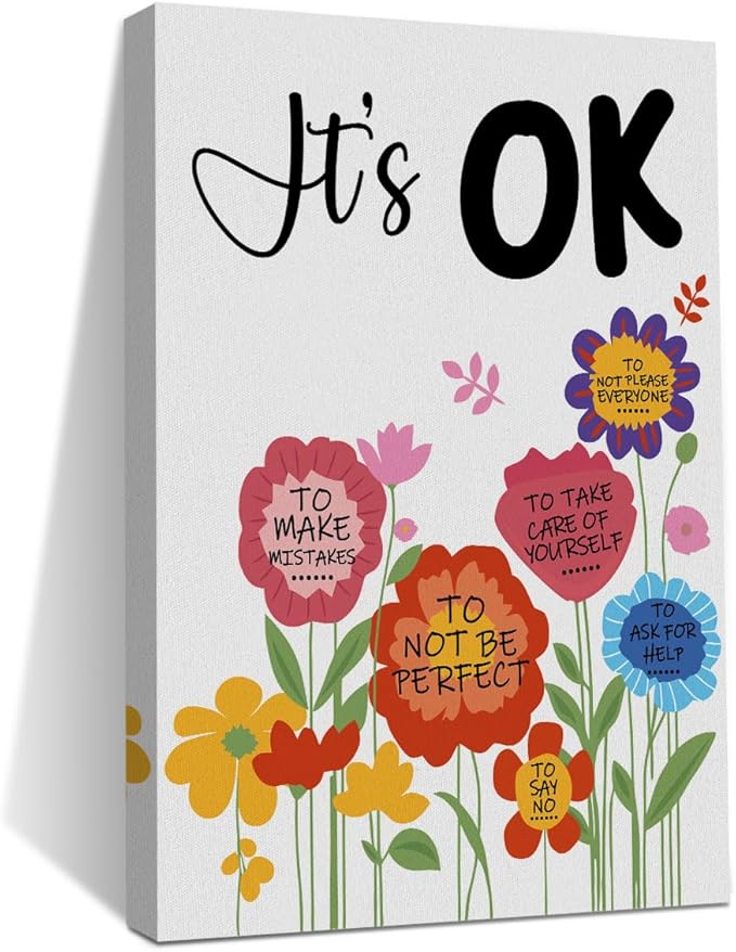 Inspirational Quotes Wall Art Decor, Mental Health Framed Canvas Wall Art for Girls Room Nursery Home Living Bedroom Office Decor, Encouragements Gifts for Girls Daughter Housewarming Gifts