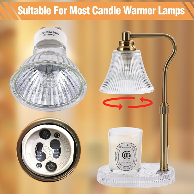 Candle Warmer Light Bulbs Accessories, 50 Watt Wax Warmer Bulbs for Timer Dimmer Adjustable Height Candle Warmer Lamp (6pcs)