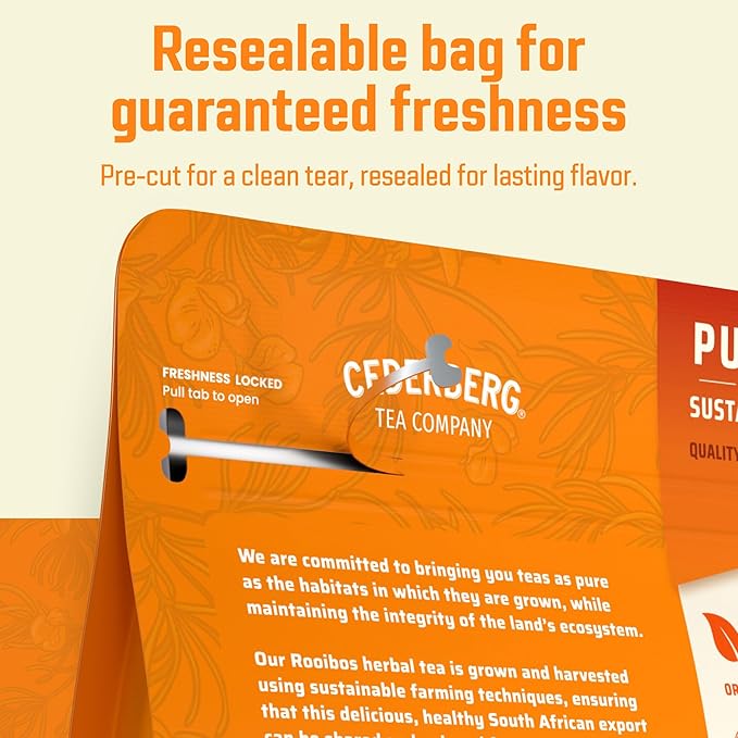 Cederberg Tea Company Caramel Mandarin Orange Rooibos Tea Bags - Made with Organic Red Rooibos Tea, South African Herbal Tea, Naturally Caffeine Free Tea, Small Batch - Select Blend Non-GMO, Premium Leaf, Antioxidant-Rich, 100 Count