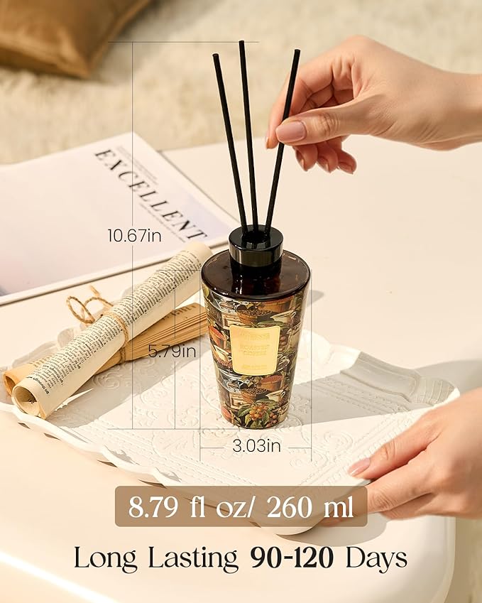 M&SENSE Roasted Coffee Reed Diffuser Set - 8.79fl oz Home Fragrance Non-Toxic Essential Oil Diffuser with All Natural Sticks, Long Lasting Air Freshner Gifts for Home Fragrance Decor