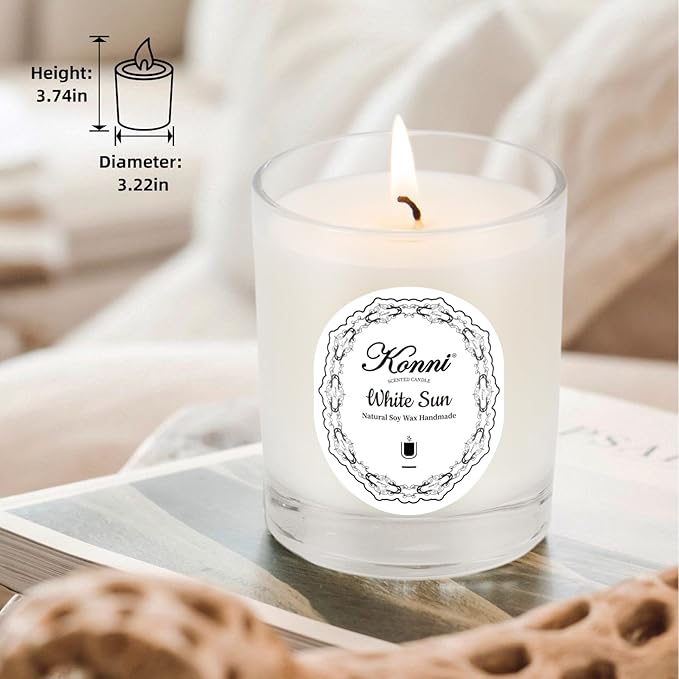 KONNI Scented Candles, Aromatherapy Candle Natural Soy Wax Jar Candles 7.4oz, 40 Hour Burn Time, Home Scented,Gift for Women & Men Christmas Birthday Mom Best Friends（White Sun）