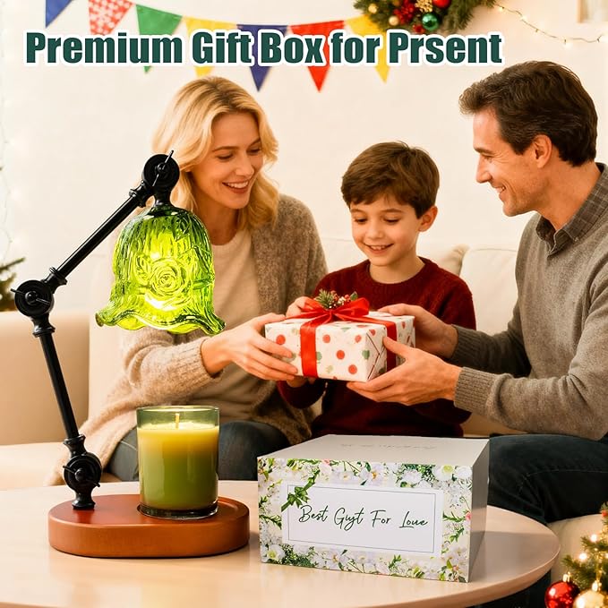 Candle Warmer Lamp, Dimmable Wax Melting Warmer with Adjustable Height, Bedroom Living Room Home Decor, Birthday Relaxation Gifts for Women (Green, Flower)