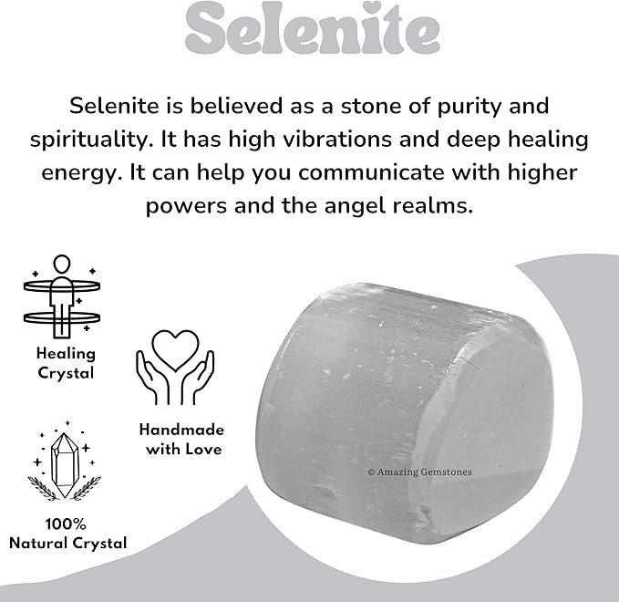 Amazing Gemstone Selenite Crystals and Healing Stones Tumbled - 1 oz Selenite Stone Gem Stones, Natural Healing Stones for Energy Balance, Stress Relief - Premium Polished Gems Rocks for Meditation