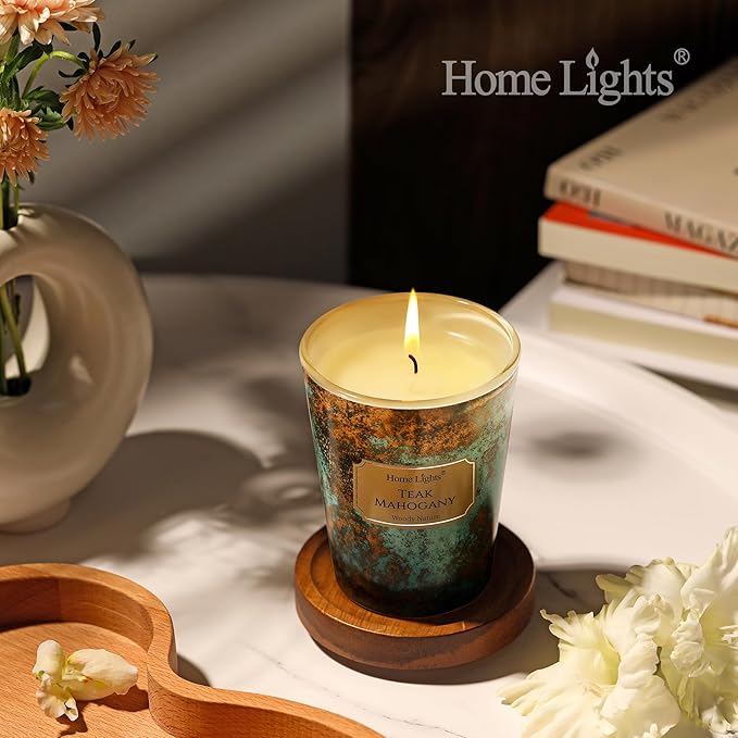 HomeLights Large jar Candle | 1-Wick Long-Lasting Scented Candles, 6.7oz Natural Soy Wax Candle for Home Scented, Industrial Chic Gifts for Women & Men, Teak Mahogany