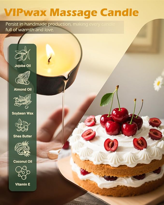 Soybean Wax Warming Massage Oil Candle for Stress Relief and Skin Moisturizing, Couples Massage, Romantic Gift SPA for Home Scented Candle Body Oil - Cream Cherry Scent 2.35 OZ