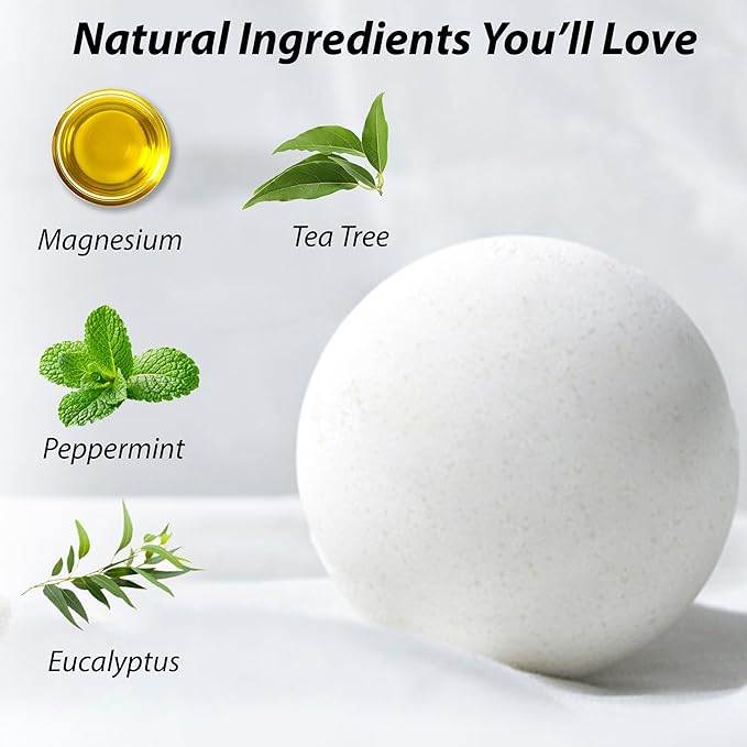 Magnesium Bubble Bath Bombs Long Lasting Foaming Sore Muscles Recovery Tea Tree Relaxing Stress Relief Calming Self Care Spa Gift for Birthday Christmas