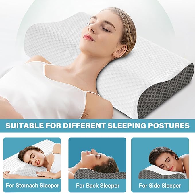 2 Pack Memory Foam Cooling Bed Pillows for Sleeping, Ergonomic Cervical Pillow for Neck and Shoulder Pain Relief, Adjustable Cold Pillow Set of 2,with Pillowcase（Grey）