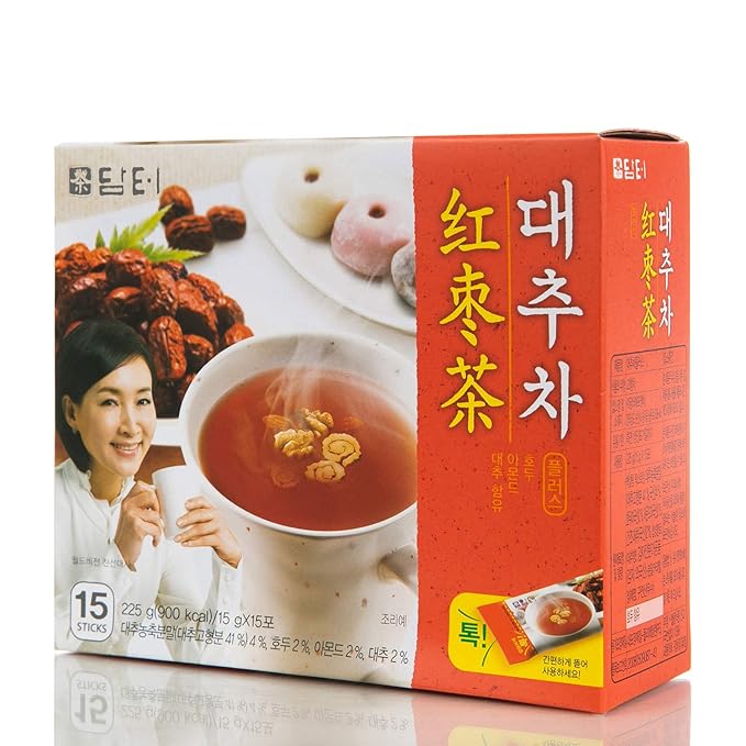 Damtuh Jujube Tea (Red Date Tea) – Traditional Korean Herbal Blend with Walnuts & Almonds, 15 Sticks