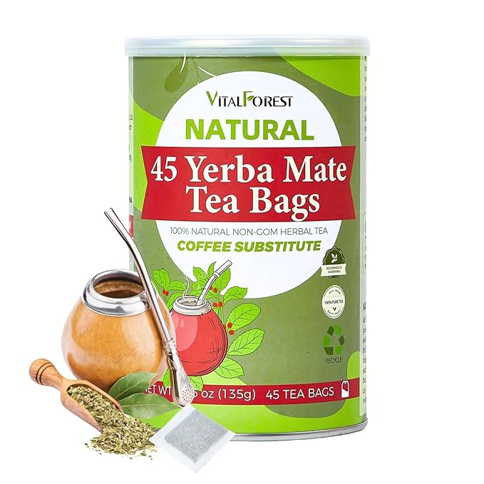 45 Yerba Mate Tea Bags, VitalForest Unsmoked Yerba Mate Argentina, Energy Burst Yerba Tea
