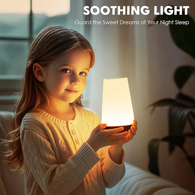 Auxmir LED Night Light Bedside Lamp Touch and Remote Control Dimmable Tabletop 13 RGB Colors Changing 5 Brightness Adjustable Rechargeable Portable Lamp for Baby Kids Nursery Bedroom Bathroom Camping