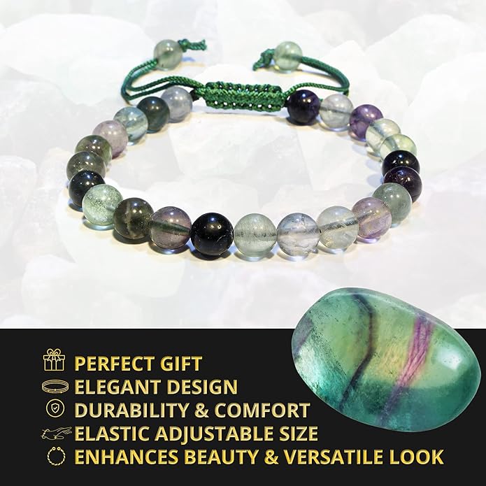 Energy Protection Crystal Handmade Adjustable Bead Bracelet Perfect for Men, Women’s Gift - Gemstone Healing Stretch Bracelet Pulsera Para Hombre Mujer Stocking Stuffer